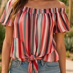 Arizona Jean Co Womens Crop Top Large Pink Boho Peasant Babydoll Tropical Resort